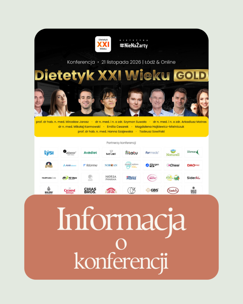 Grafika promująca konferencję Dietetyk XXI Wieku GOLD 2026, 21 listopada 2026 w Łodzi i online