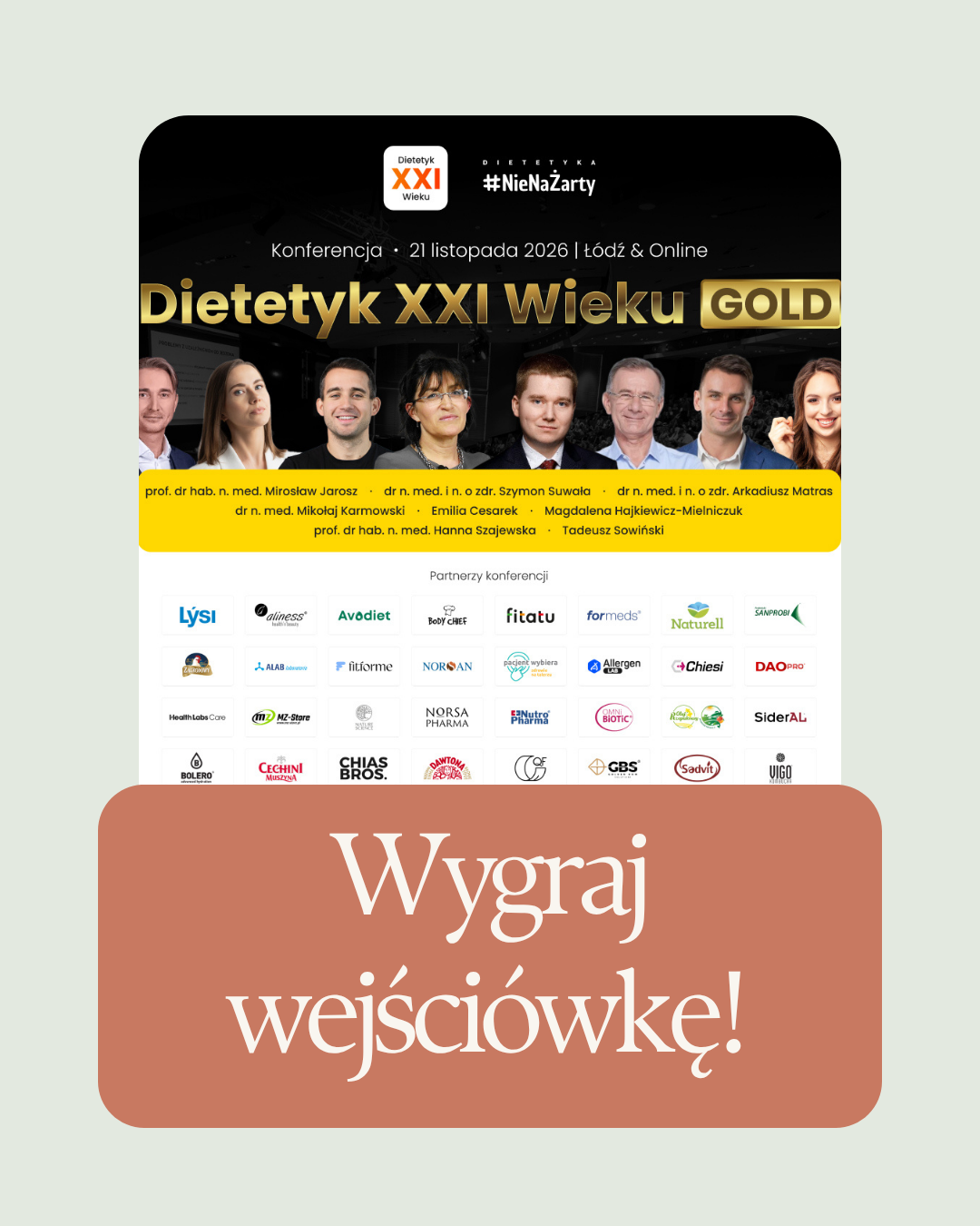 Grafika konkursowa CTZO z zaproszeniem do wygrania jednej z trzech darmowych wejściówek na konferencję Dietetyk XXI Wieku GOLD 2026 w Łodzi i online
